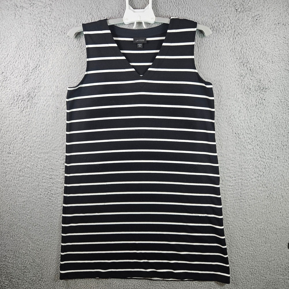 J. Jill Wearever Collection Black White Stripe Petite M V Neck Sleeveless Dress